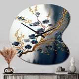 Blue Cherry Blossom Branch V - Asymmetric Metal Wall Clock