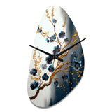 Blue Cherry Blossom Branch V - Asymmetric Metal Wall Clock