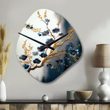 Blue Cherry Blossom Branch V - Asymmetric Metal Wall Clock