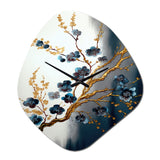 Blue Cherry Blossom Branch V - Asymmetric Metal Wall Clock