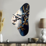 Blue Cherry Blossom Branch VI - Asymmetric Metal Wall Clock