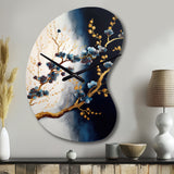Blue Cherry Blossom Branch VI - Asymmetric Metal Wall Clock