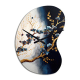 Blue Cherry Blossom Branch VI - Asymmetric Metal Wall Clock