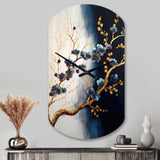 Blue Cherry Blossom Branch VI - Asymmetric Metal Wall Clock