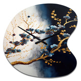 Blue Cherry Blossom Branch VI - Asymmetric Metal Wall Clock