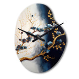 Blue Cherry Blossom Branch VI - Asymmetric Metal Wall Clock