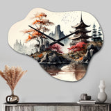 Watercolor Japanese Landscape I - Asymmetric Metal Wall Clock