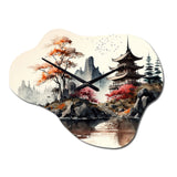 Watercolor Japanese Landscape I - Asymmetric Metal Wall Clock