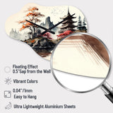 Watercolor Japanese Landscape I - Asymmetric Metal Wall Clock
