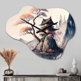 Watercolor Japanese Landscape II - Asymmetric Metal Wall Clock