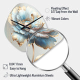 Chic Blue Blooming Flower I - Asymmetric Metal Wall Clock