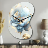 Chic Blue Blooming Flower II - Asymmetric Metal Wall Clock