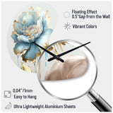 Chic Blue Blooming Flower III - Asymmetric Metal Wall Clock