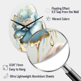 Chic Blue Blooming Flower III - Asymmetric Metal Wall Clock