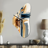 Modern Blue And Gold Abstract II - Asymmetric Metal Wall Clock