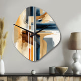 Modern Blue And Gold Abstract II - Asymmetric Metal Wall Clock