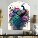 Cute Peacock Floral Art I - Asymmetric Metal Wall Clock