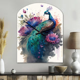 Cute Peacock Floral Art I - Asymmetric Metal Wall Clock