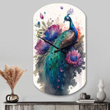Cute Peacock Floral Art I - Asymmetric Metal Wall Clock