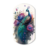 Cute Peacock Floral Art I - Asymmetric Metal Wall Clock