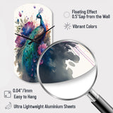 Cute Peacock Floral Art I - Asymmetric Metal Wall Clock