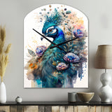 Cute Peacock Floral Art II - Asymmetric Metal Wall Clock