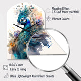 Cute Peacock Floral Art II - Asymmetric Metal Wall Clock