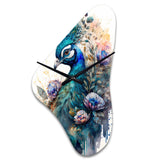 Cute Peacock Floral Art II - Asymmetric Metal Wall Clock
