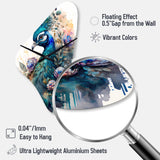 Cute Peacock Floral Art II - Asymmetric Metal Wall Clock
