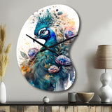 Cute Peacock Floral Art II - Asymmetric Metal Wall Clock