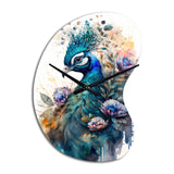 Cute Peacock Floral Art II - Asymmetric Metal Wall Clock