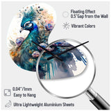 Cute Peacock Floral Art II - Asymmetric Metal Wall Clock