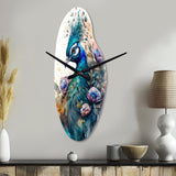 Cute Peacock Floral Art II - Asymmetric Metal Wall Clock