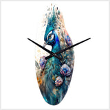 Cute Peacock Floral Art II - Asymmetric Metal Wall Clock