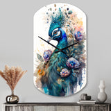 Cute Peacock Floral Art II - Asymmetric Metal Wall Clock