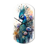 Cute Peacock Floral Art II - Asymmetric Metal Wall Clock