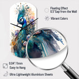 Cute Peacock Floral Art II - Asymmetric Metal Wall Clock
