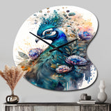 Cute Peacock Floral Art II - Asymmetric Metal Wall Clock