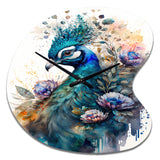 Cute Peacock Floral Art II - Asymmetric Metal Wall Clock