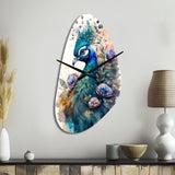 Cute Peacock Floral Art II - Asymmetric Metal Wall Clock