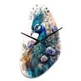 Cute Peacock Floral Art II - Asymmetric Metal Wall Clock