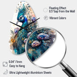 Cute Peacock Floral Art II - Asymmetric Metal Wall Clock
