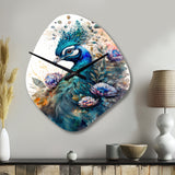 Cute Peacock Floral Art II - Asymmetric Metal Wall Clock