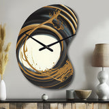 Black And Gold Circle II - Asymmetric Metal Wall Clock