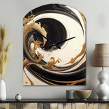 Black And Gold Swirl V - Asymmetric Metal Wall Clock
