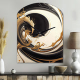 Black And Gold Swirl V - Asymmetric Metal Wall Clock