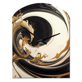 Black And Gold Swirl V - Asymmetric Metal Wall Clock