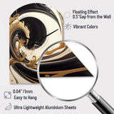 Black And Gold Swirl V - Asymmetric Metal Wall Clock