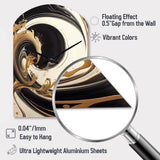 Black And Gold Swirl V - Asymmetric Metal Wall Clock