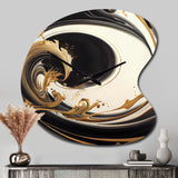 Black And Gold Swirl V - Asymmetric Metal Wall Clock